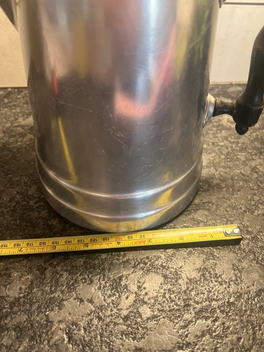 Vintage Wear Ever Aluminum Coffee Pot with Black Wooden Handle - Silver Finish.